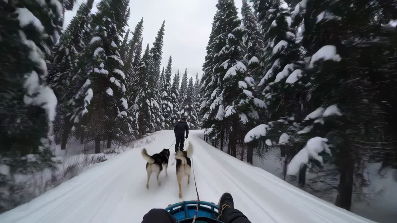Dog Sledding Adventure Through Snowy Forest
