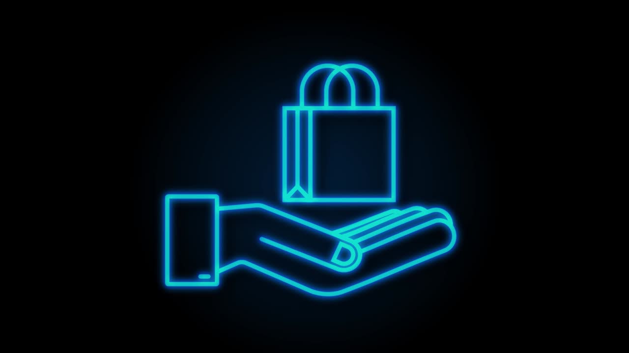 concepto de comercio electrónico de compras en línea con icono de compras y marketing en línea. manos sosteniendo bolsas de compras. gráfico de movimiento