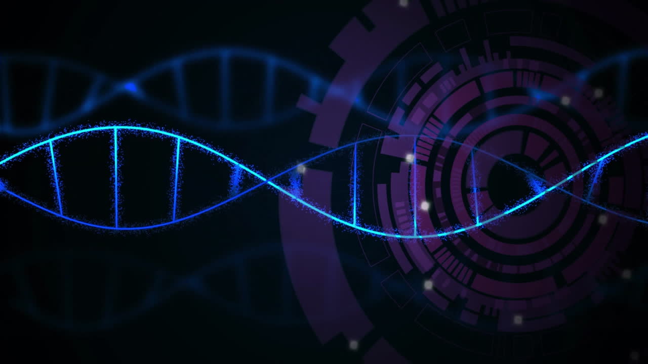 animazione del filo di dna e degli ingranaggi tecnologici