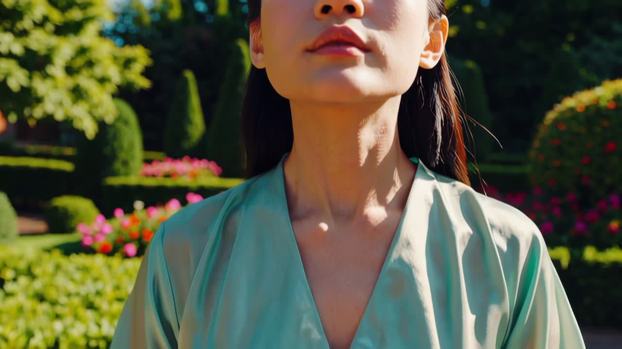 Woman meditating in a garden
