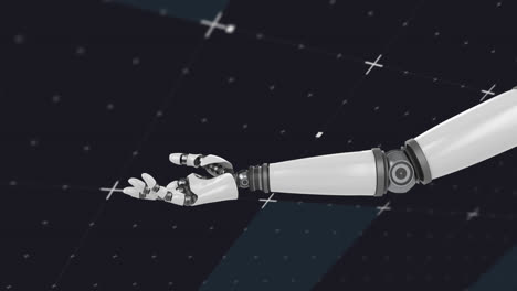 animación del brazo del robot sobre marcadores blancos y cuadrícula sobre fondo negro