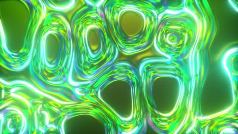 resumen de la superficie de aceite holográfico, superficie ondulada de papel de aluminio, ondas y ondulaciones, luz ultravioleta moderna, colores del espectro verde azul neón. animación de bucle 4k sin costuras