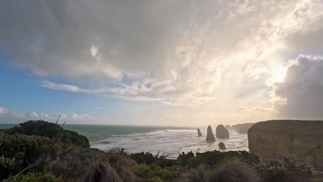 dramatic clouds over iconic coastal rock formations