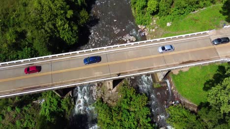 Bird's-eye-view-of-a-bridge-with-cars-crossing