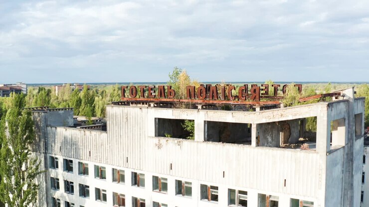 Post-apocalyptic urban area, abandoned due to radioactive catastrophe