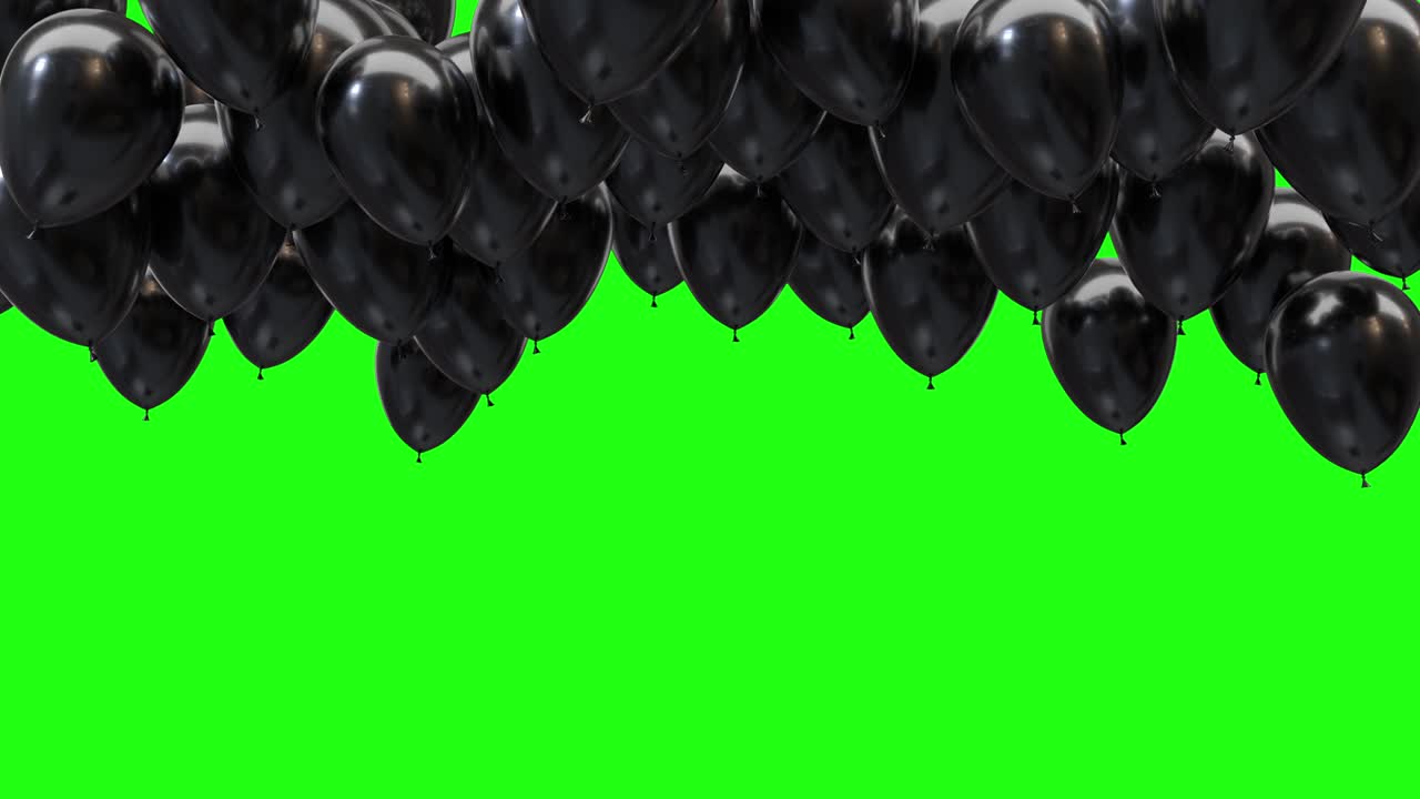 Black Balloons Flying and Moving from Bottom to Top,Celebration Balloons isolated on Green Screen Video Element