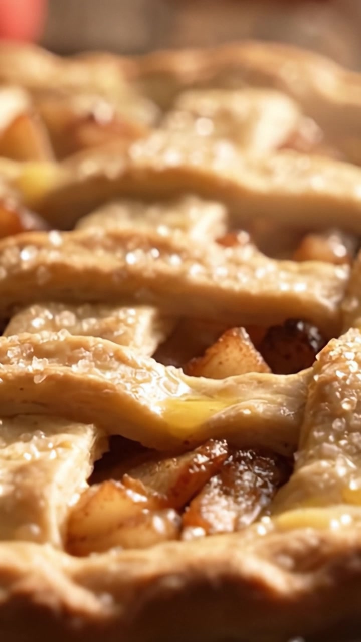 Squisita Torta di Mele Appena Sfornata con Crosta Dorata, Ripieno Dolce e Copertura di Zucchero Scintillante, in Attesa di Essere Gustata