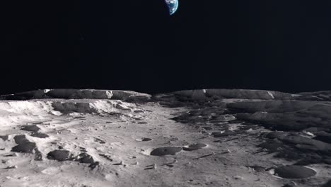 flying over the surface of the moon before tilting up to planet earth