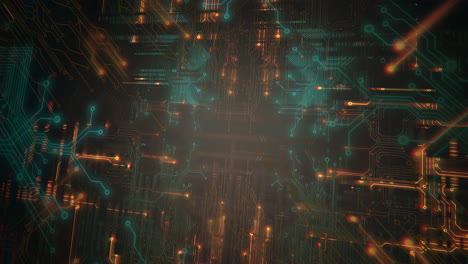 Cyberpunk-animation-background-with-computer-chip-with-lines-and-grid