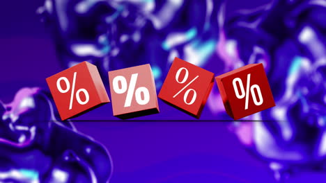 animation of sales percent symbols on red cubes over purple background