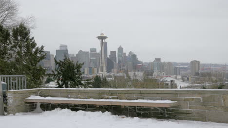skyline of seattle on a snowy winter day