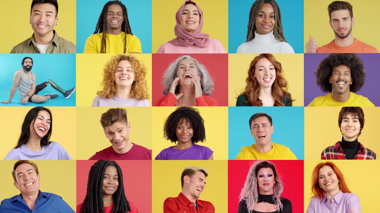 Diverse Group of Smiling and Laughing People Portraits