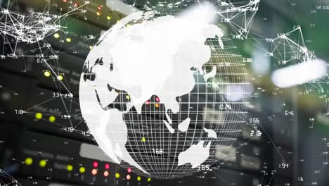 rotating globe with asymmetrical lines and data