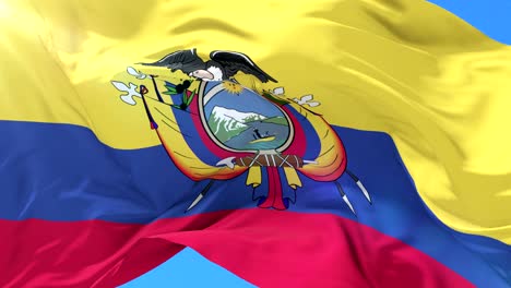 ecuadorian flag waving at wind in slow with blue sky, loop