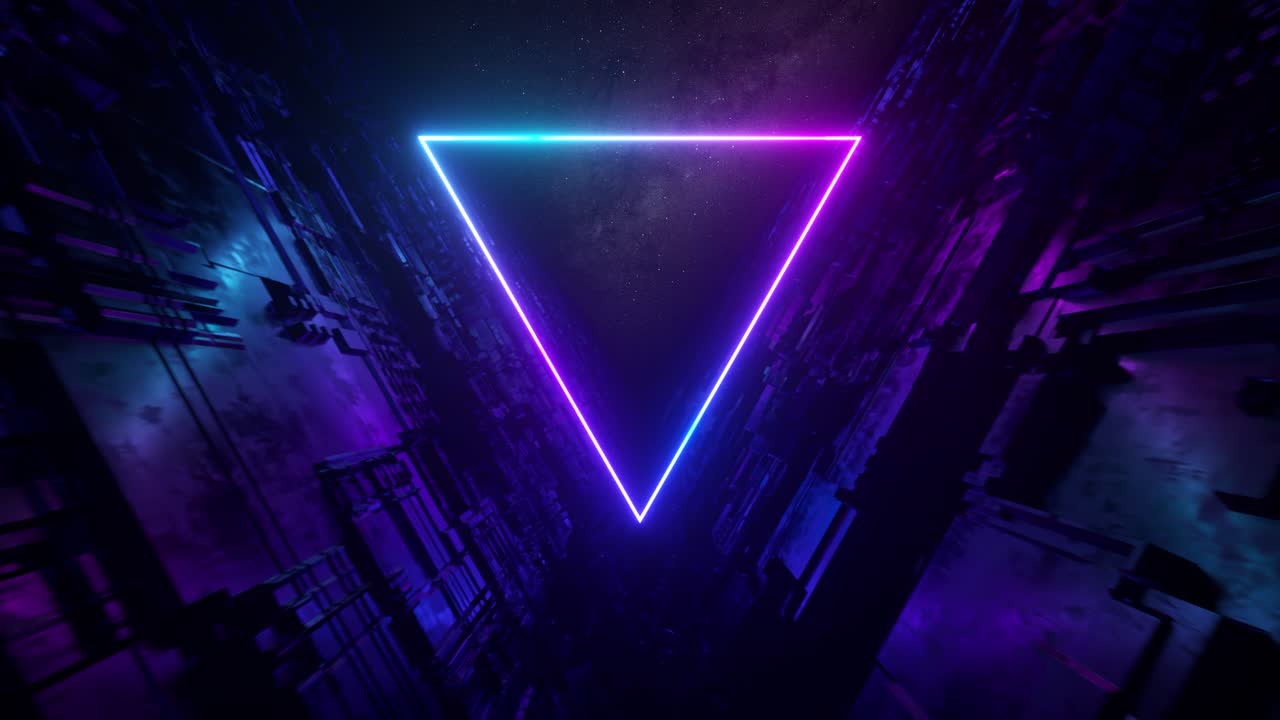 Neon Triangle Tunnel in Futuristic Cyberpunk Space