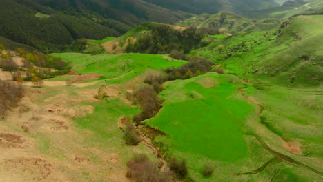 aerial view of lush green mountains and valley