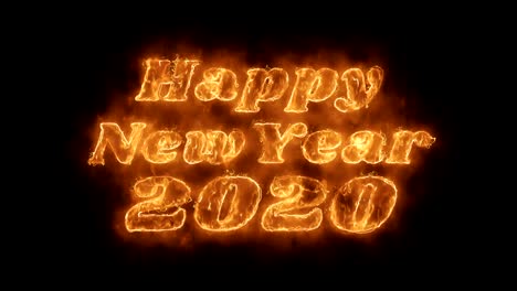 feliz año nuevo 2020 palabra animada caliente ardiendo bucle de llama de fuego realista.
