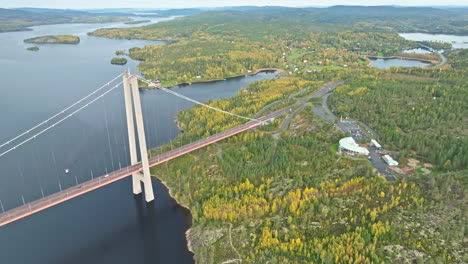 imposing high coast bridge over serene ocean during cloudy day in sweden