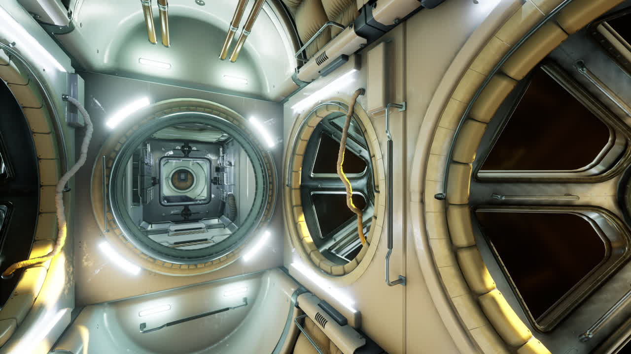 Exploration of an advanced space station interior with high tech features