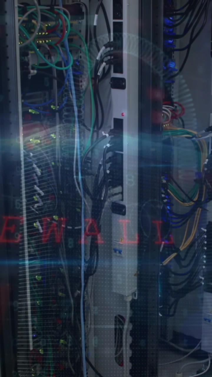 Animation of caucasian woman over server room