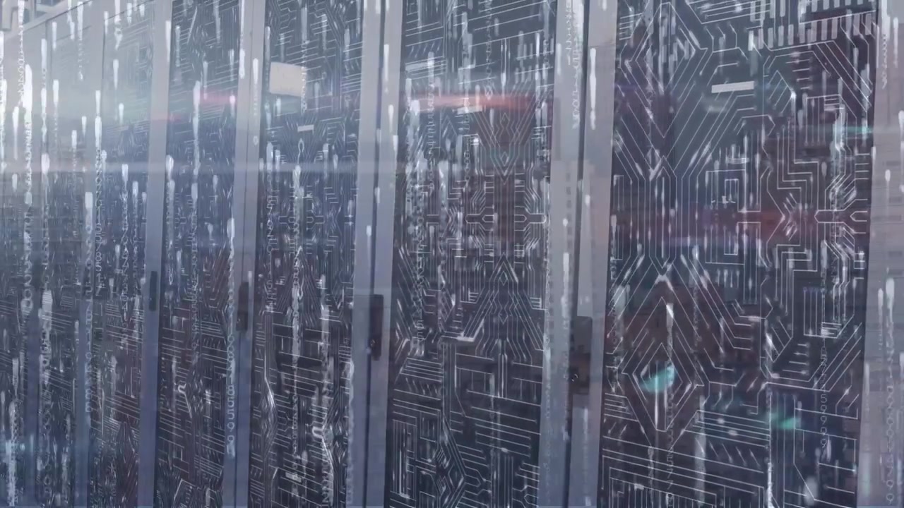 Animation of lights falling over servers