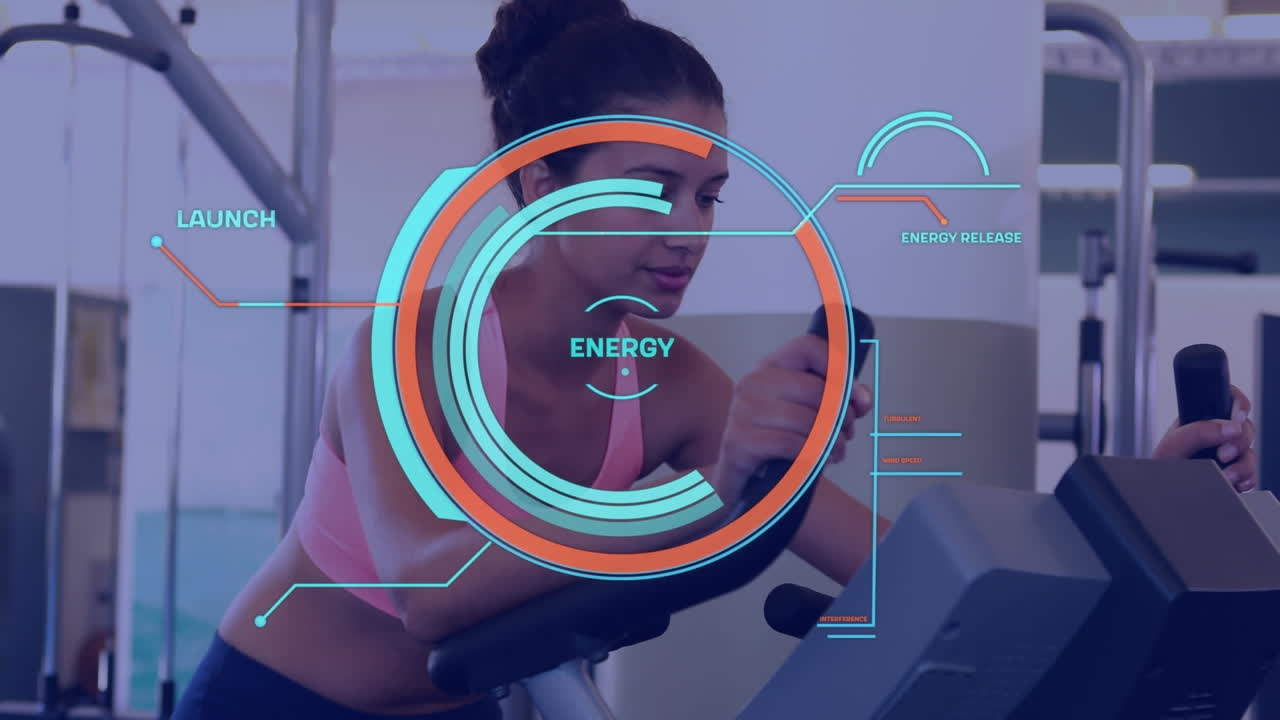 체육관에서 운동하는 두 인종의 운동선수에 대한 스 스캔의 애니메이션