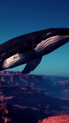 surreal whale flying over desert mountains