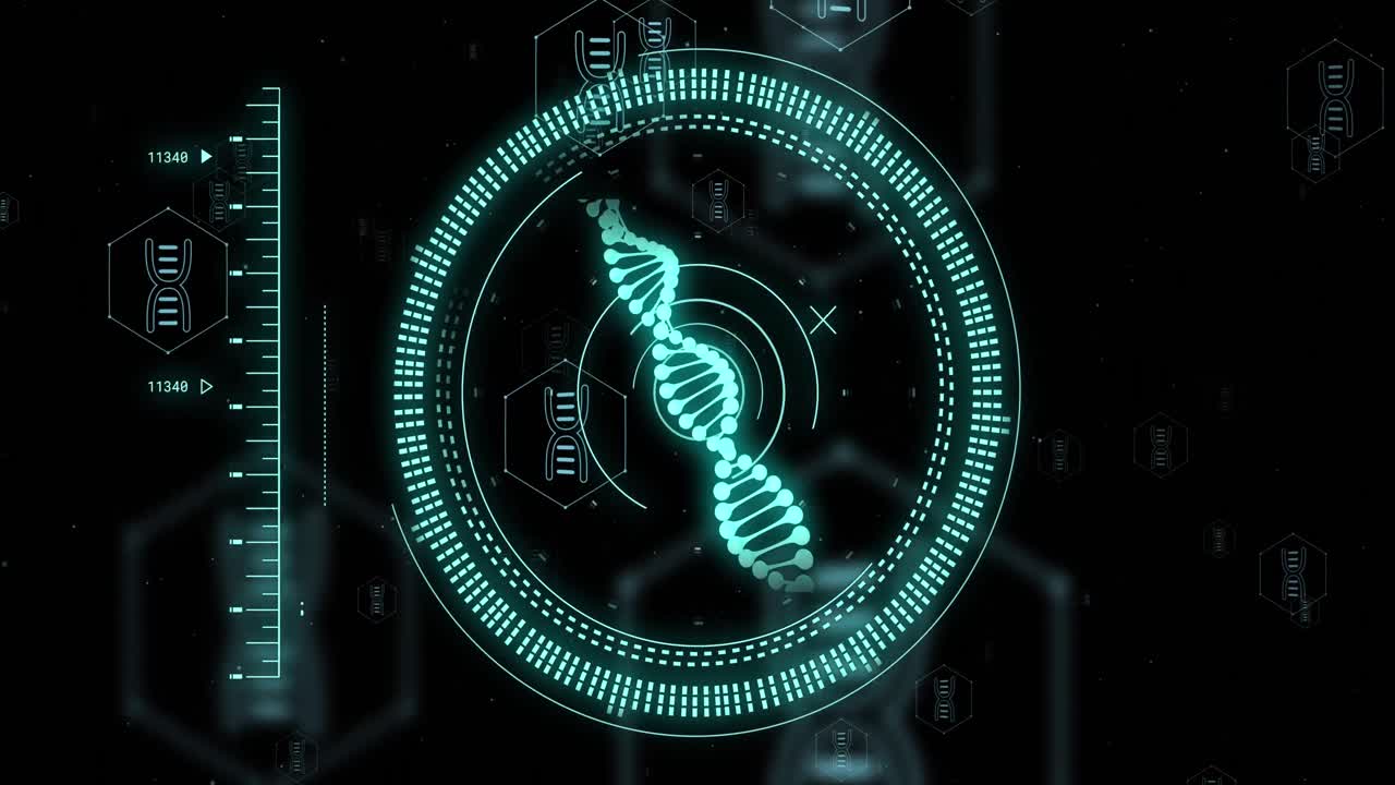 animazione della portata, filamento di dna su elaborazione dei dati