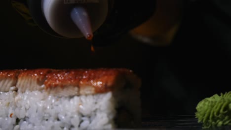 close-up of unagi sushi roll