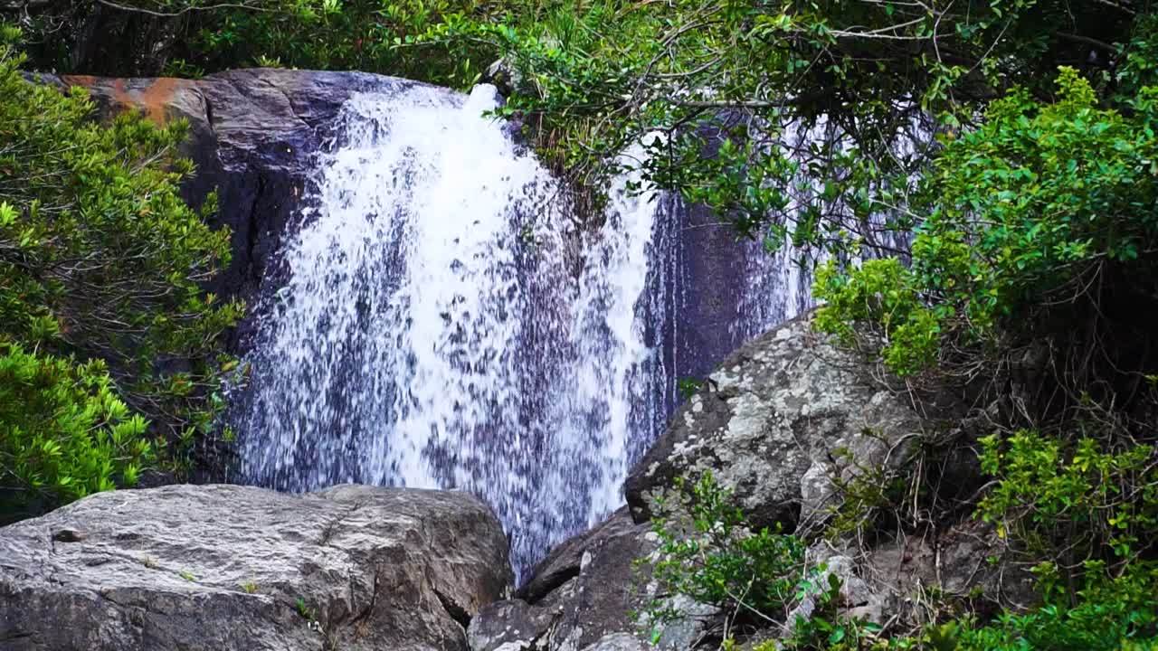 Swift powerful stream waterfall in tropical jungle, Ninh Thuan Vietnam