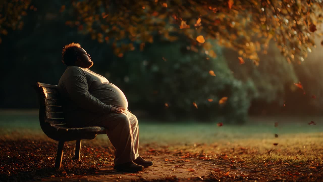 A Moment of Reflection: A Person Enjoys the Tranquility of Nature on a Park Bench Surrounded by Autumn Leaves and Soft Light, Capturing Serenity and Contemplation