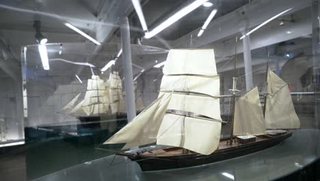 model ships in a museum display