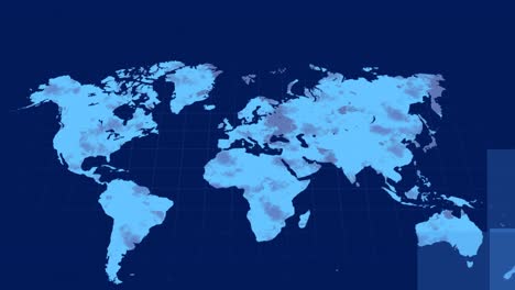 Animación-De-Cuadrados-Y-Mapa-Mundial-Sobre-Fondo-Azul