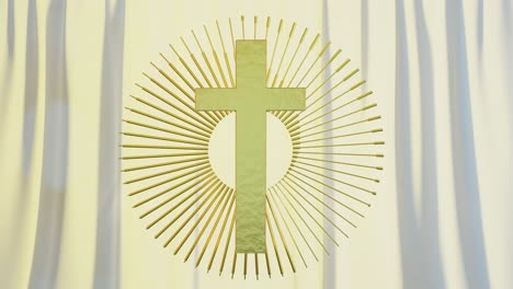 holy cross with curtain against brown backdrop
