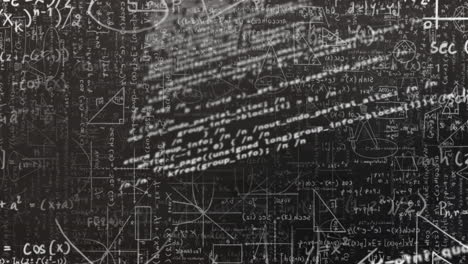 animación digital del procesamiento de datos frente a ecuaciones matemáticas sobre fondo negro