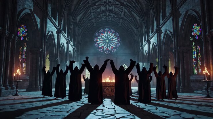 Mørkt ritual i en gotisk katedral