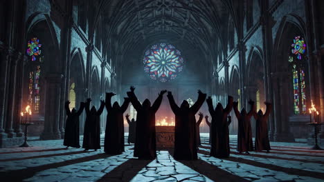 dark ritual in a gothic cathedral