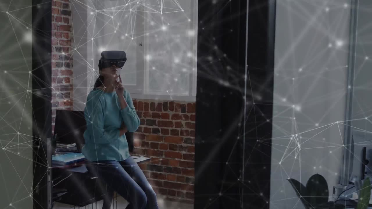 Animation of network of connections over woman in office