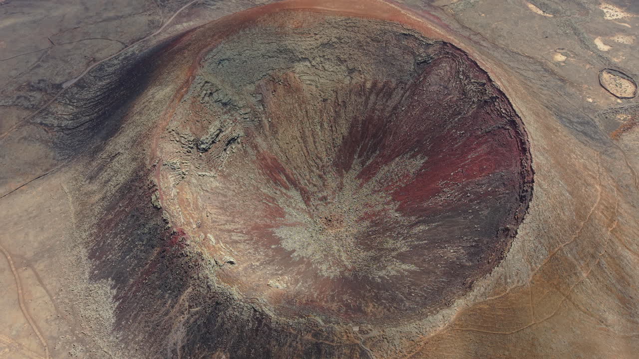 Stunning aerial view of Calderon Hondo’s crater in northern Fuerteventura. Canary islands.spain