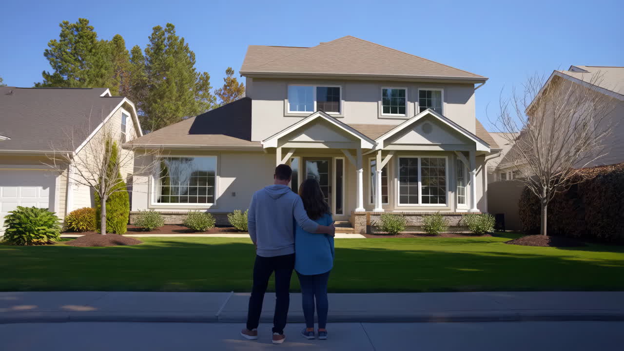 Pareja mirando su nueva casa