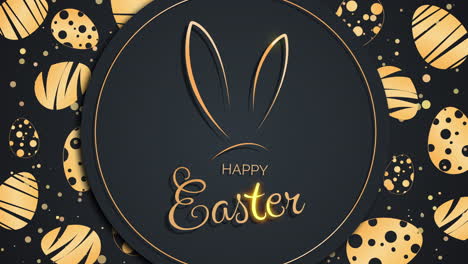 easter bunny ears with gold text in a circle. easter eggs with a pattern. spring holiday screensaver. looped video. happy easter.