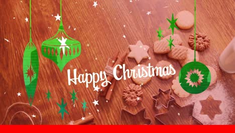 Animation-of-happy-christmas-greetings-text-over-christmas-decorations