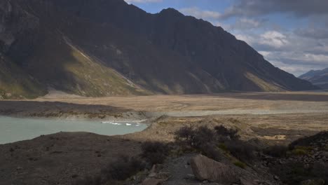 tasman glacier lake in aoraki national park in south island, new zealand - wide shot