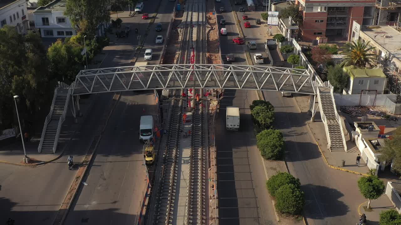 카사블랑카의 트램웨이 작업장 공중 촬영