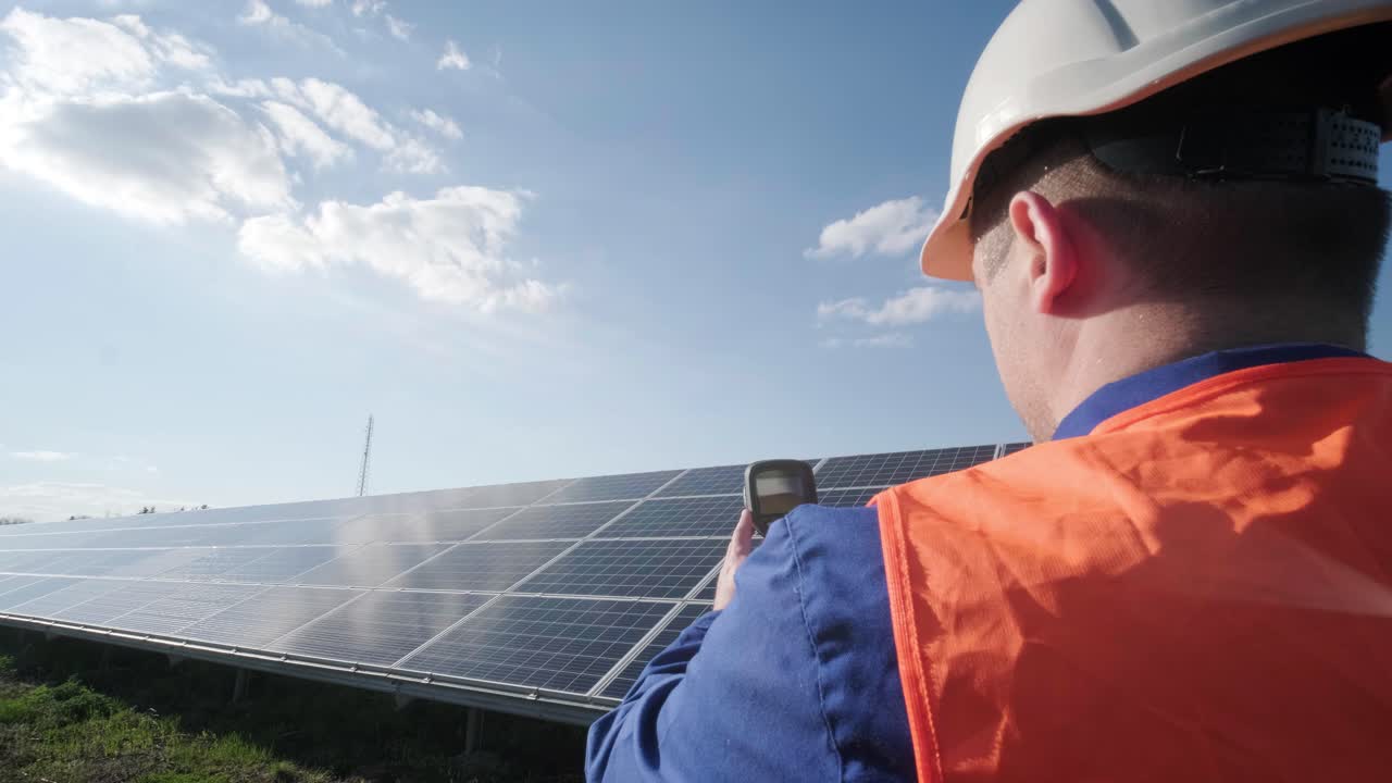 examen por parte de un inspector de los módulos fotovoltaicos mediante una cámara de imagen térmica