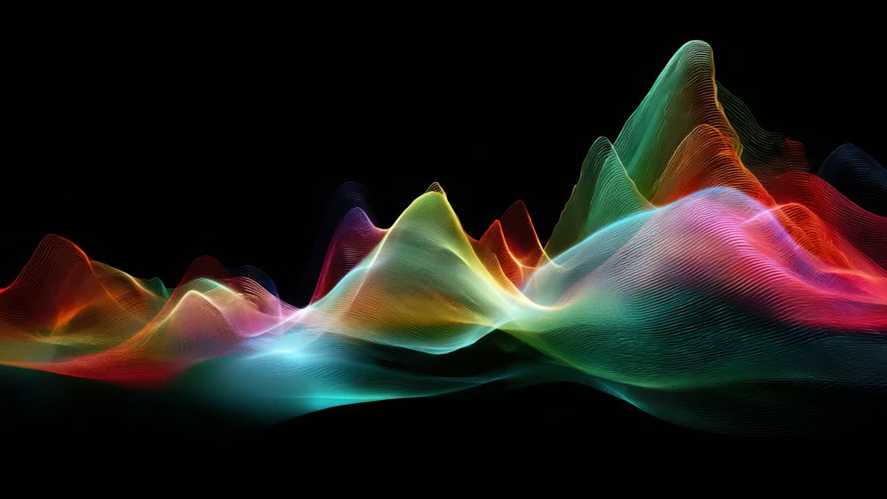 Vibrant Fluid Dynamics: A Stunning Journey Through Colorful Waveforms and Sinusoidal Patterns, Capturing the Essence of Movement and Light in a Digital Canvas of Ethereal Beauty