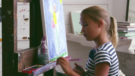 young girl working on painting in studio shot on r3d camera