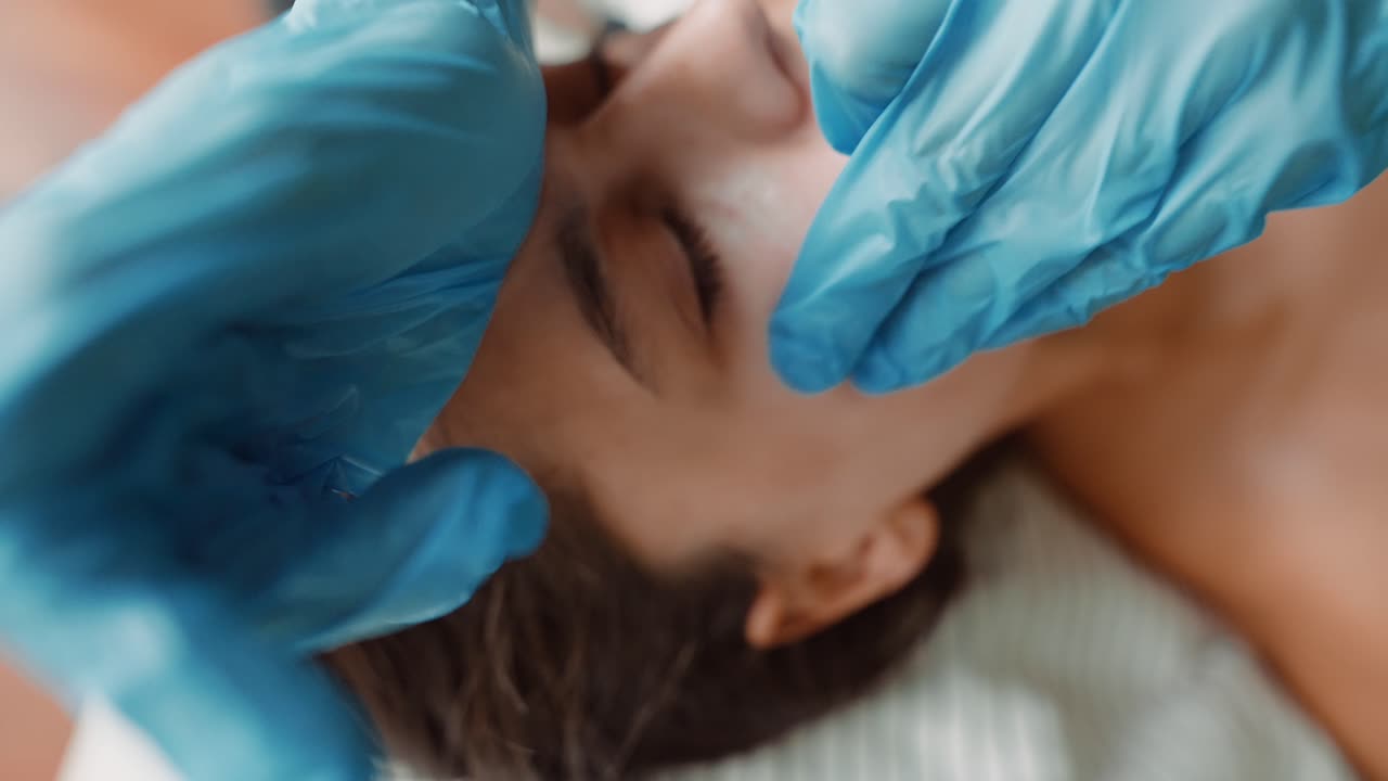 Primo piano di donna che riceve un massaggio facciale in una spa