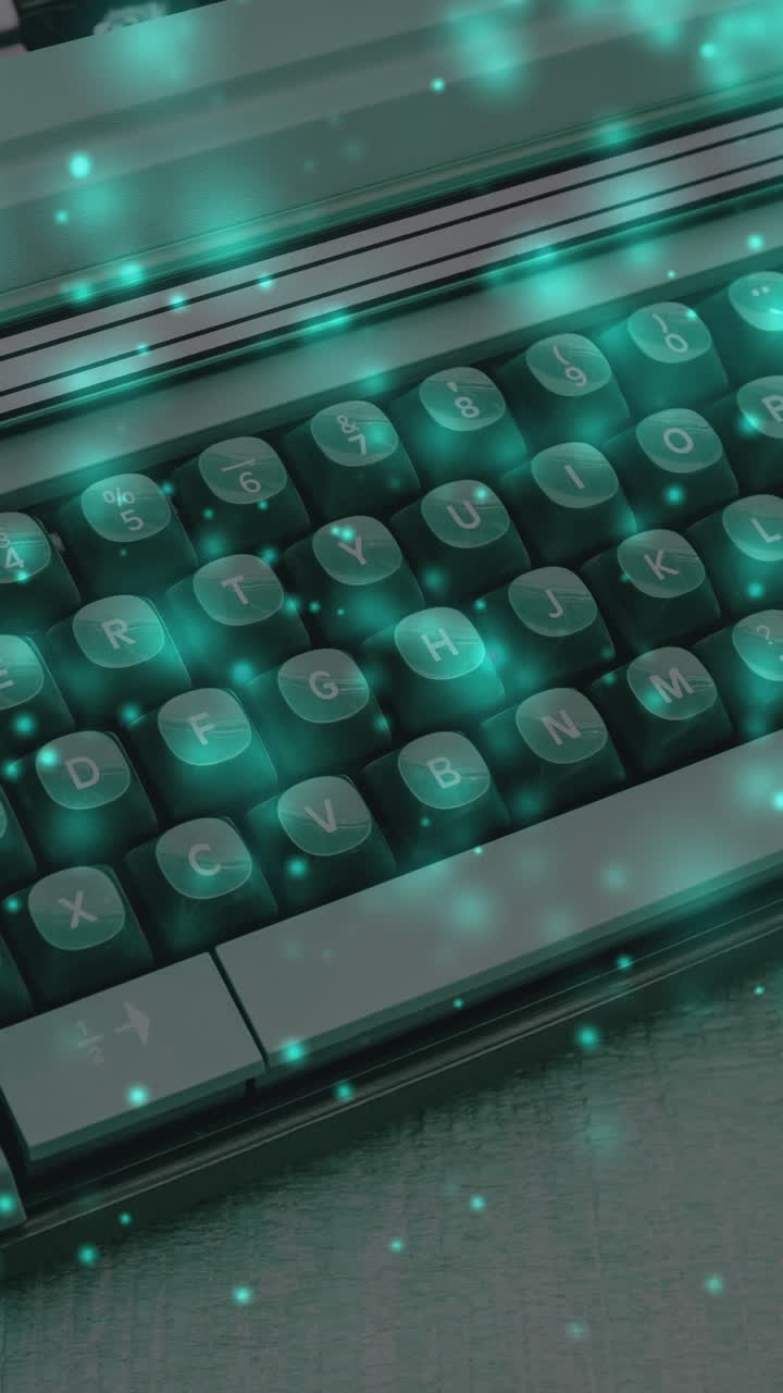 animación de chispas sobre una máquina de escribir antigua en una superficie de madera