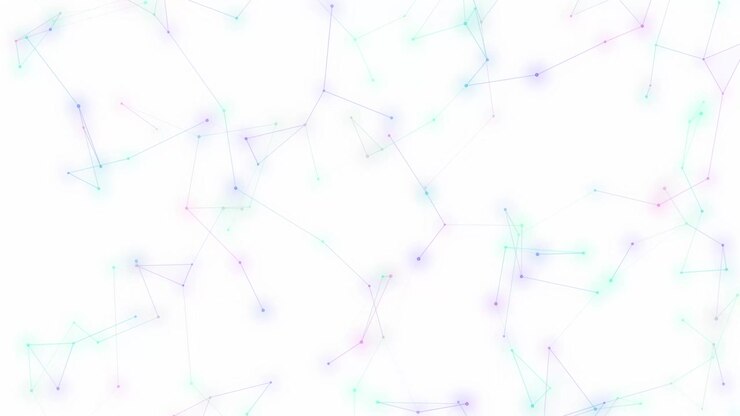 Subtle colorful plexus lines and glowing nodes float gently across a bright white background.